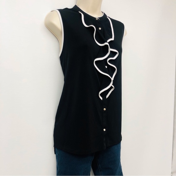 Carmen Marc Valvo Black Ruffle Front Top - Picture 4 of 16